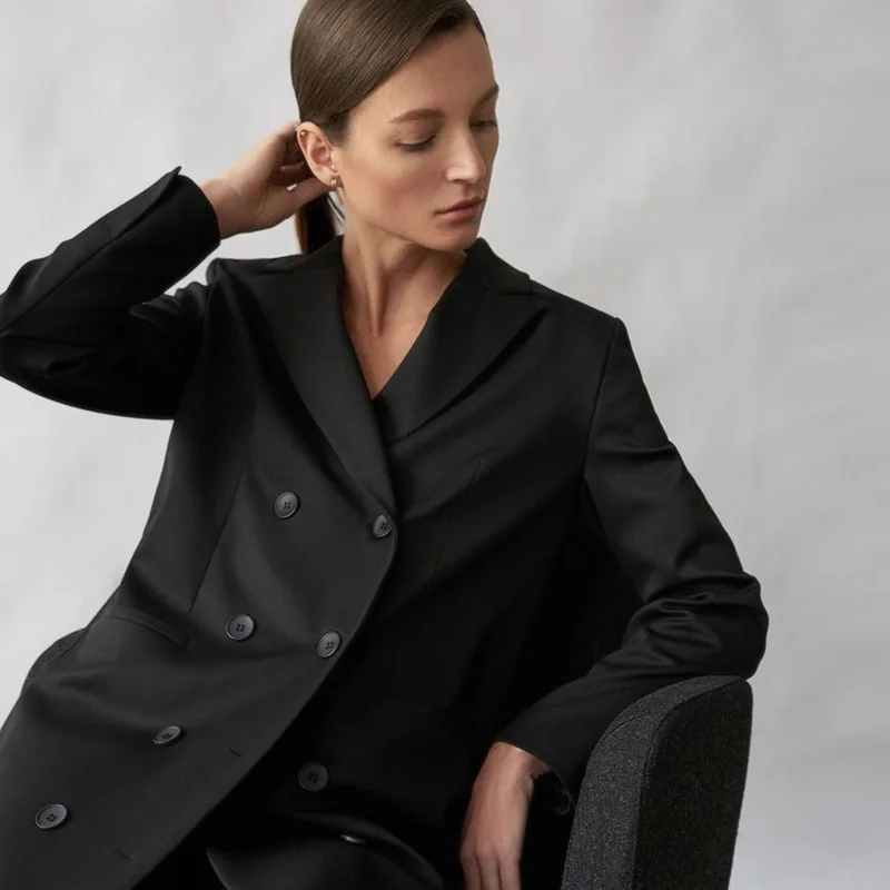 Women Office Blazer Dress Double Breasted Elegant Fashion Blue Casual Suit 2021 New Long Sleeve Solid Colors Work Blazer Dresses