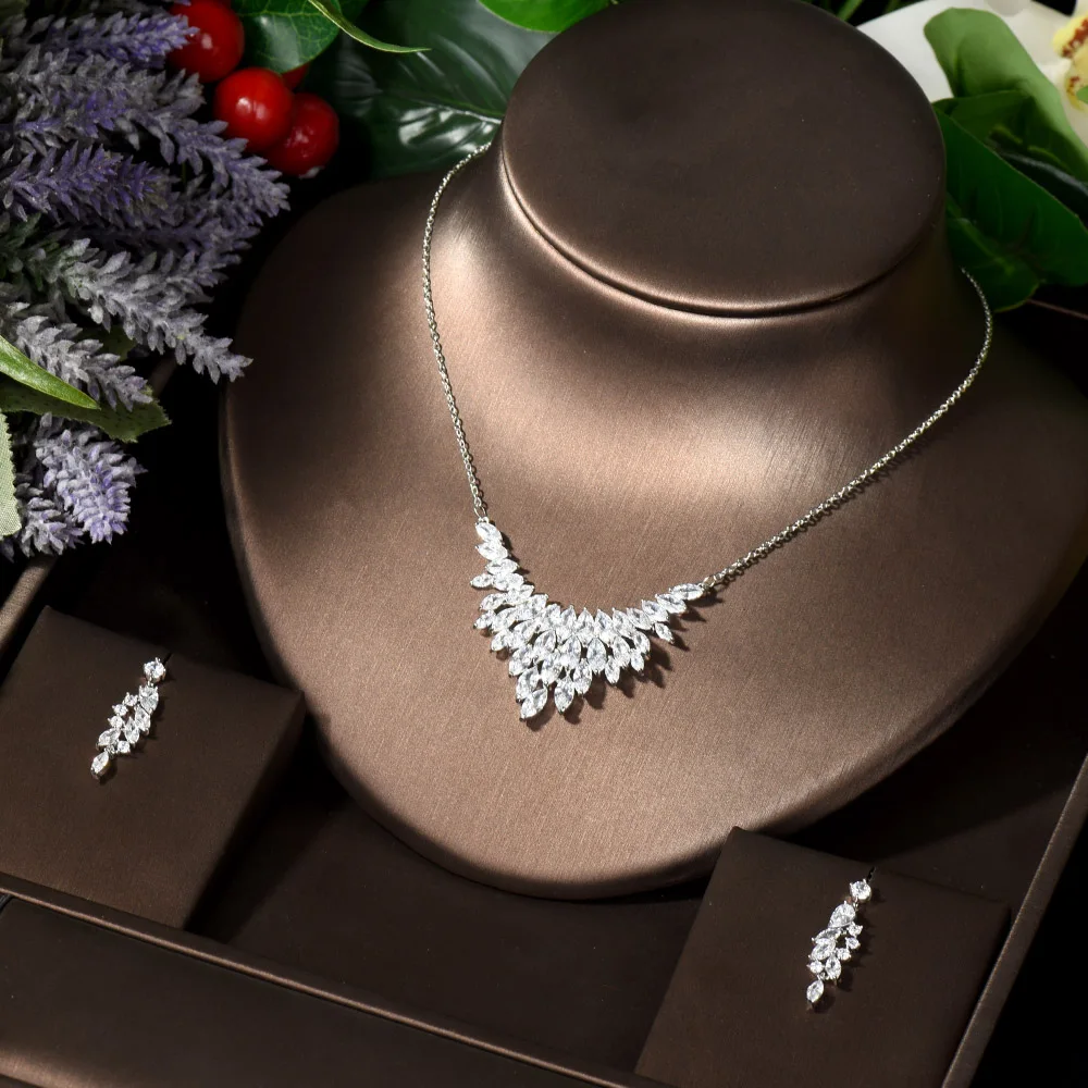 

Модный классический комплект ювелирных изделий из 2 шт. с фианитами класса ААА, свадебные комплекты из ожерелья и сережек с кристаллами для ...