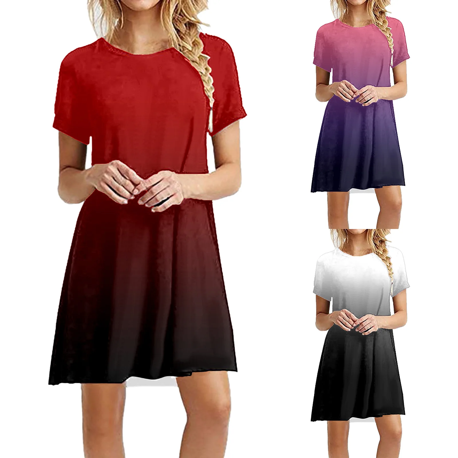 

Женское пляжное платье с круглым вырезом, свободная футболка с коротким рукавом, удобное расклешенное платье, Летние Повседневные платья