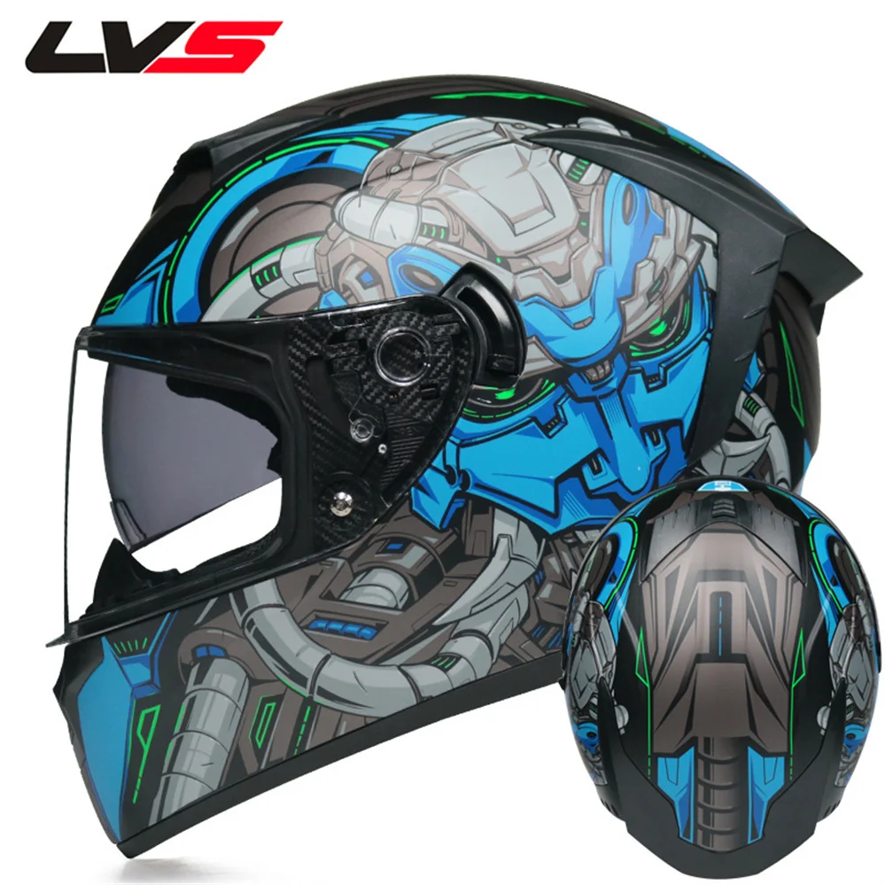 

LVS Vintage Dual Lens Off Road Motorcycle Helmet Four Season Man Women Retro Motocross Racing Full Face Capacetes Para Moto DOT