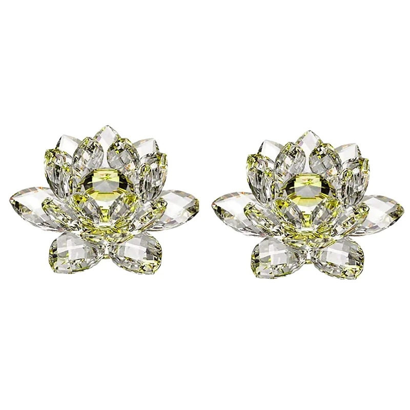 

2X Желтые хрустальные цветочные украшения, Хрустальный Лотос, искусственное стекло (маленький)