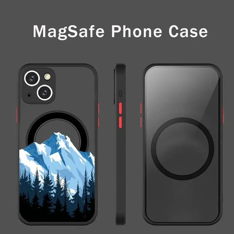 

Snow mountain deer illustration Phone Case For iPhone 13 12 Mini Pro Max Matte transparent Super Magnetic MagSafe Cover
