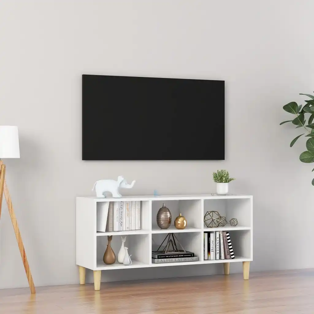 

TV cabinet with shiny white wooden feet 103,5x30x50 cm