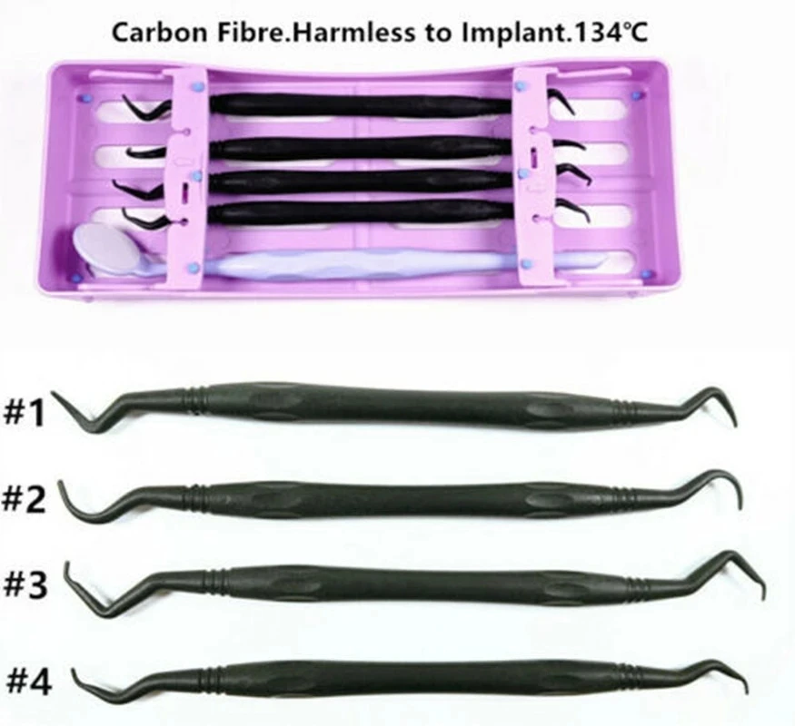 

Dental Carbon Fiber Implant Scaler Curettes Scaling Tip Tooth Scraper with Mouth Mirror Purple Set