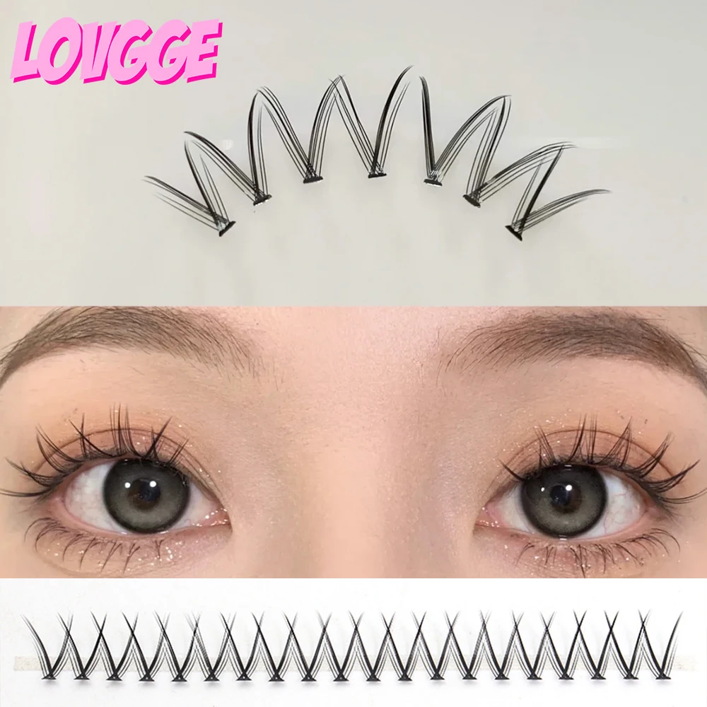 

LOVGGE Double V Shape Pre-made Fan Manga Lash Clusters Eyelashes Extensions Faux Mink Natural Long Little Dramatic Free Shipping