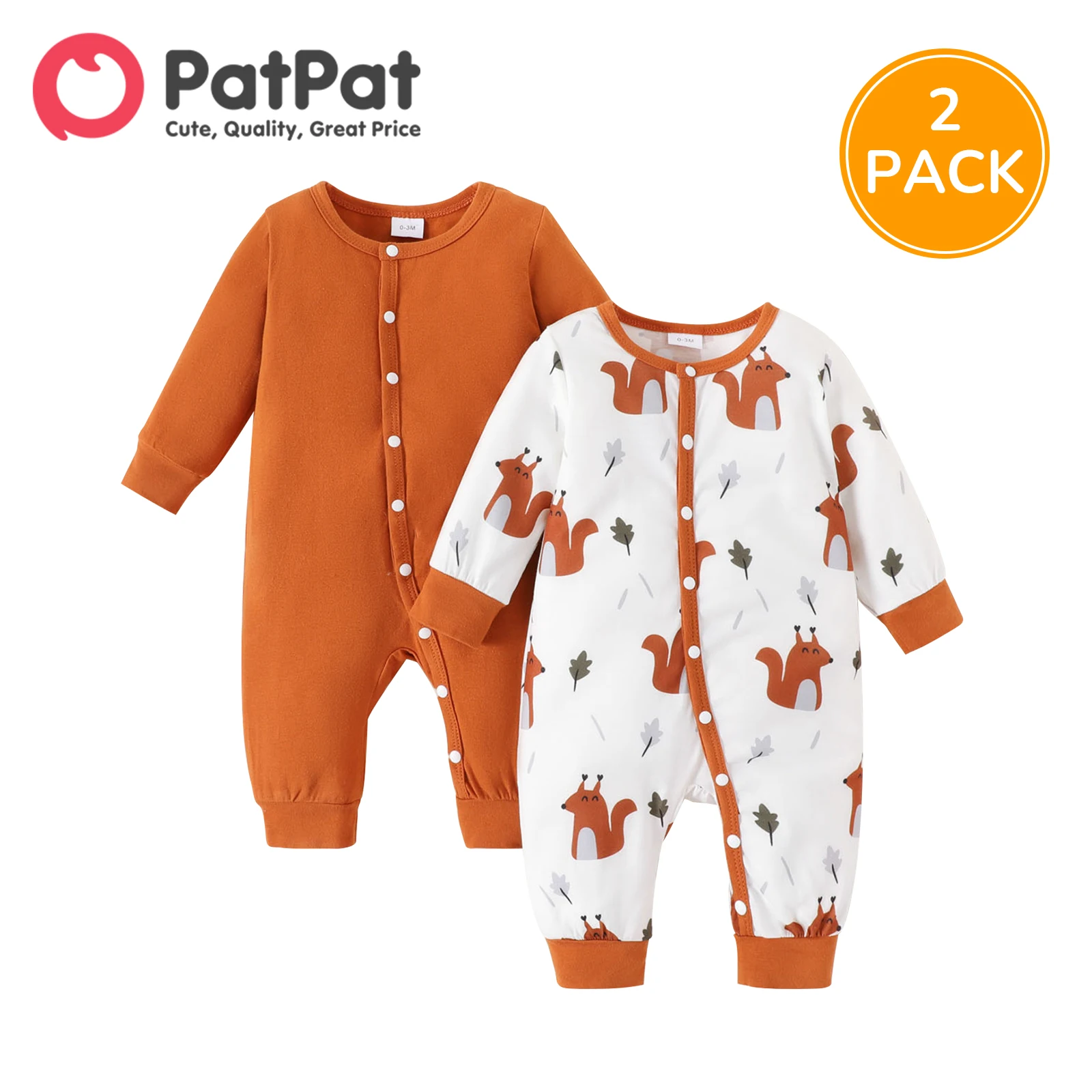 

PatPat 2-Pack Newborn Baby Girl Clothes 95% Cotton New Born Boy Long-sleeve Solid Overalls and Allover Animal Jumpsuits Set