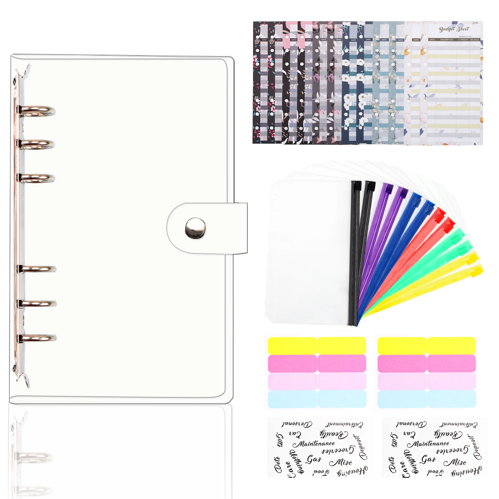 

A6 Pvc Budget Binder 12pcs Zipper Pockets 12pcs Budget Sheets 2pcs Lables 2pcs Letter Stickeers File Folder School Supplies