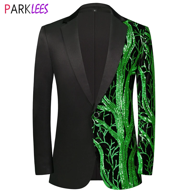 

Mens Green Sequins Floral Suit Jacket Slim Fit One Button Party Dinner Tuxedo Dress Blazers Wedding Dinner Party Sport Coat 3XL