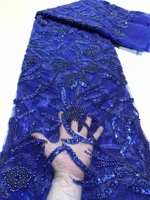 royal blue nigerian sequins lace fabric high quality 2022 french beaded lace fabric african tulle lace fabric for wedding