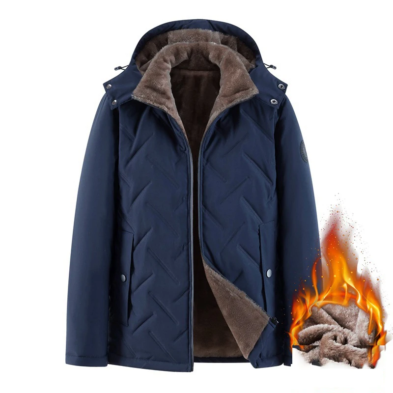 Winter Fleece Mens Parka Coat 2022 Brand New Zipper Thick Jackets with Removable Hood Fashion Casual Warm Windbreaker Erkek Mont