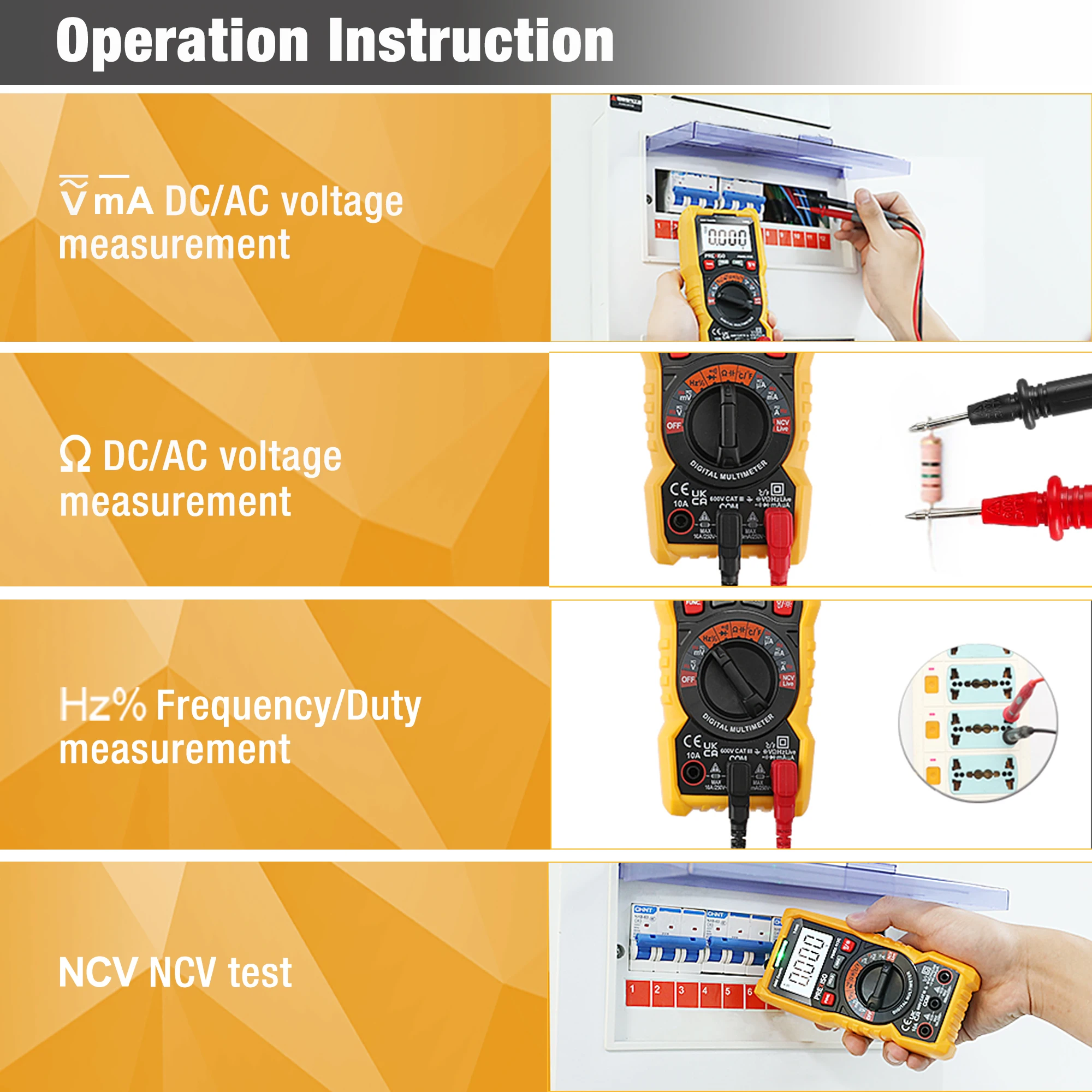Цифровой мультиметр PREXISO ручной измерительный прибор с ЖК дисплеем и подсветкой