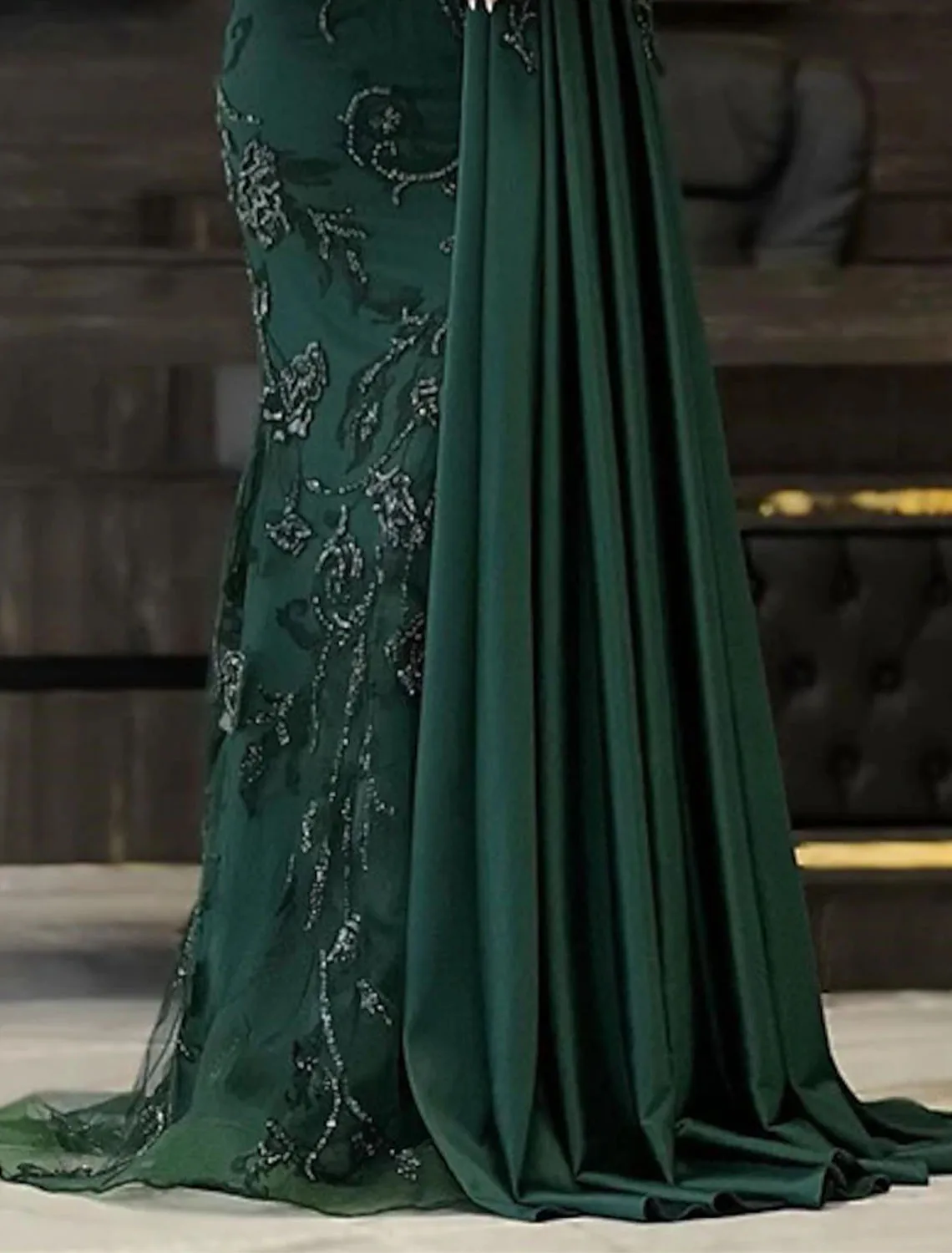 Фото Mermaid Luxurious Elegant Evening Gown Formal Dress Wedding Guest Stretch Chiffon Lace V Neck Appliques 2025 free customized №4