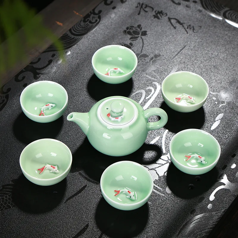 

Керамический чайник Longquan Celadon Fish, чайный набор, чайная чашка, китайский кунг-фу, посуда для напитков, подарок для друга