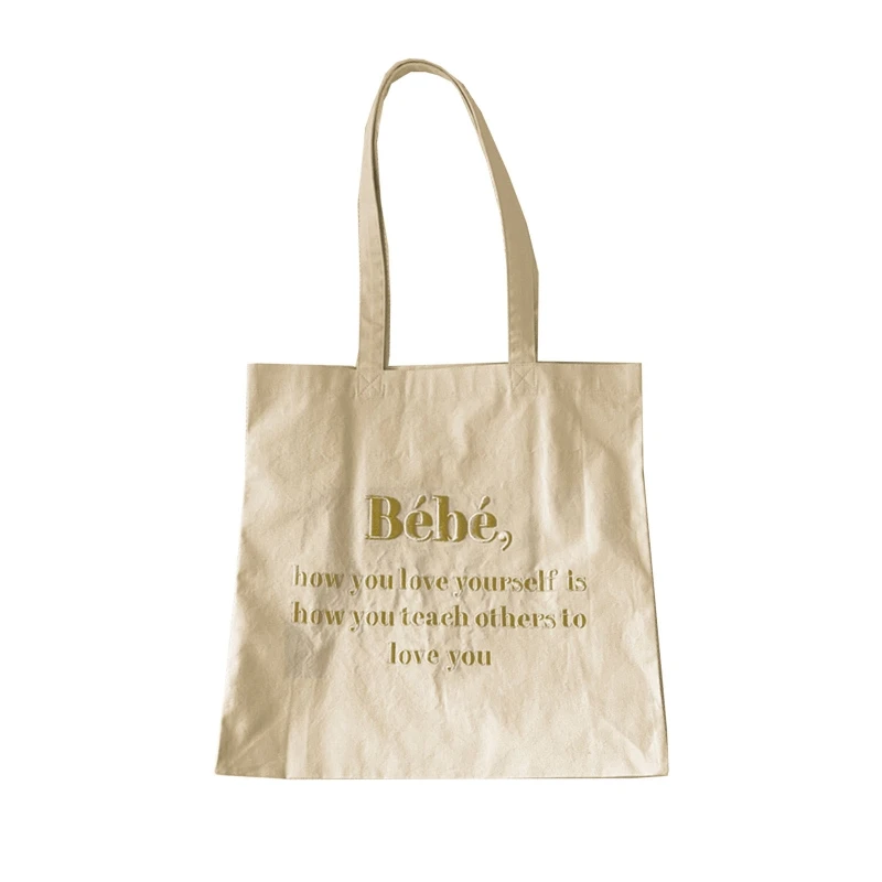 

Casual Handbags Large Capacity Shoulder Bag Macaron Color Bebe Letter Embroidered Canvas Bag Tote Bag for Shopping