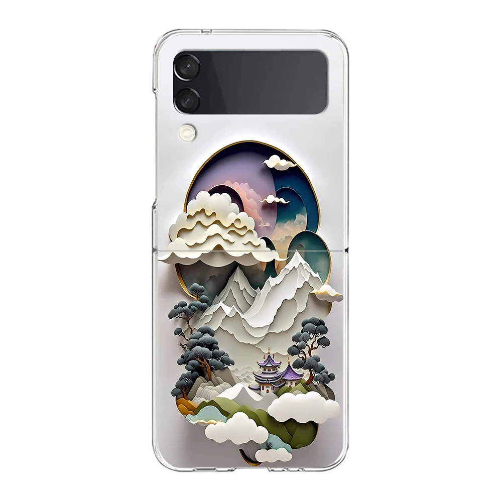Чехол для телефона Samsung Galaxy Z Flip 3 4 5 6 7 Fold, высокопрочный поликарбонатный чехол для Galaxy Z Flip3, прозрачная накладка с рельефным изображением пейзажа (art.: 3920dc619a2bb) - 3920dc619a2bb