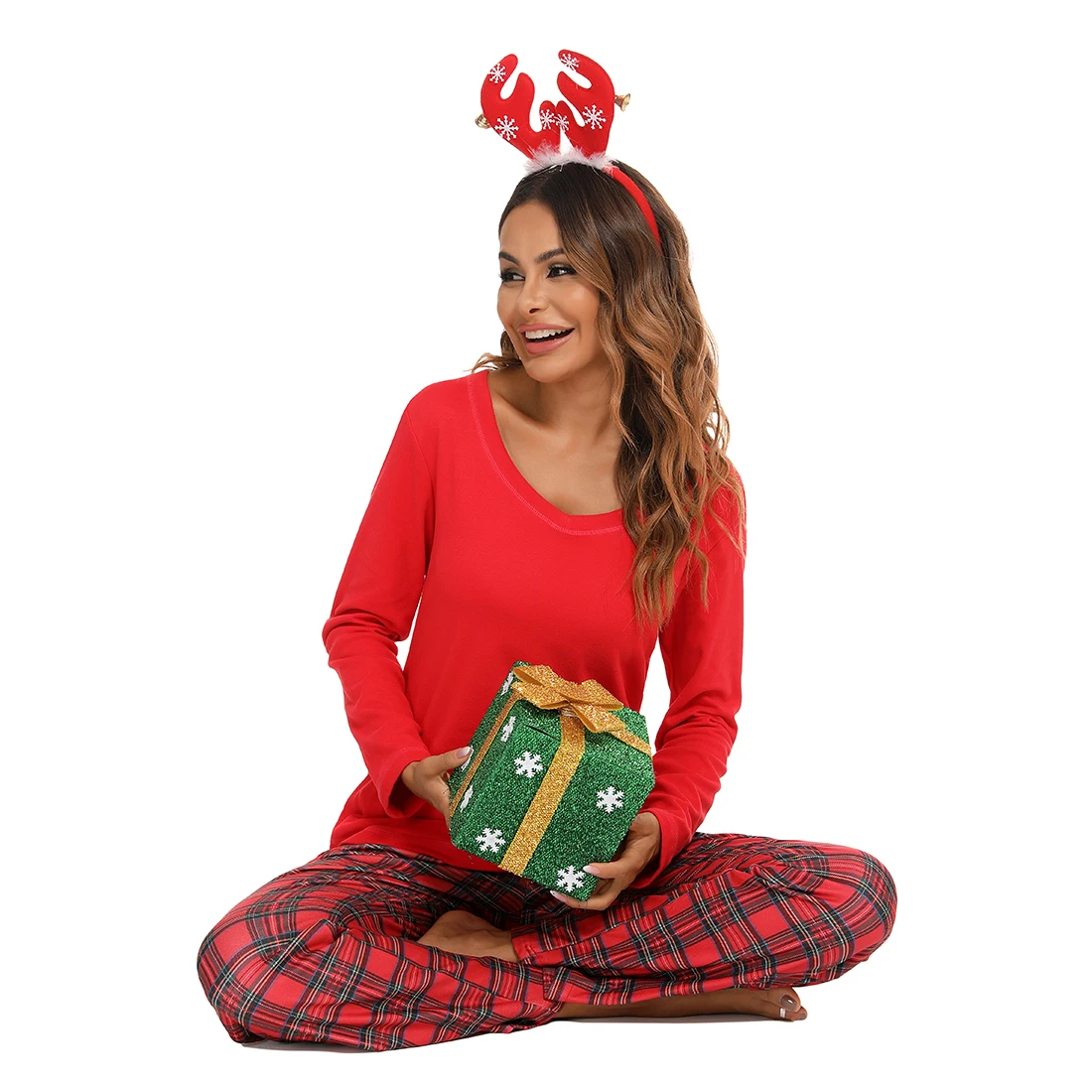autumn and winter Leopard Warm Casual Sleepwear Cotton Long Sets Loungewear two-piece set Red Christmas suit