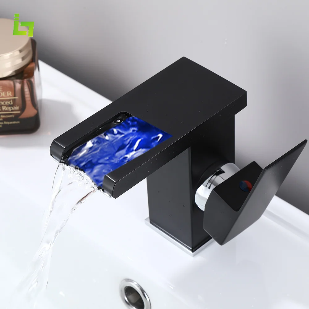 

Luxury LED Black Basin Faucet Tall And Short Tap Bathroom Single Handle Cold and Hot Water Flow Produces Electricity