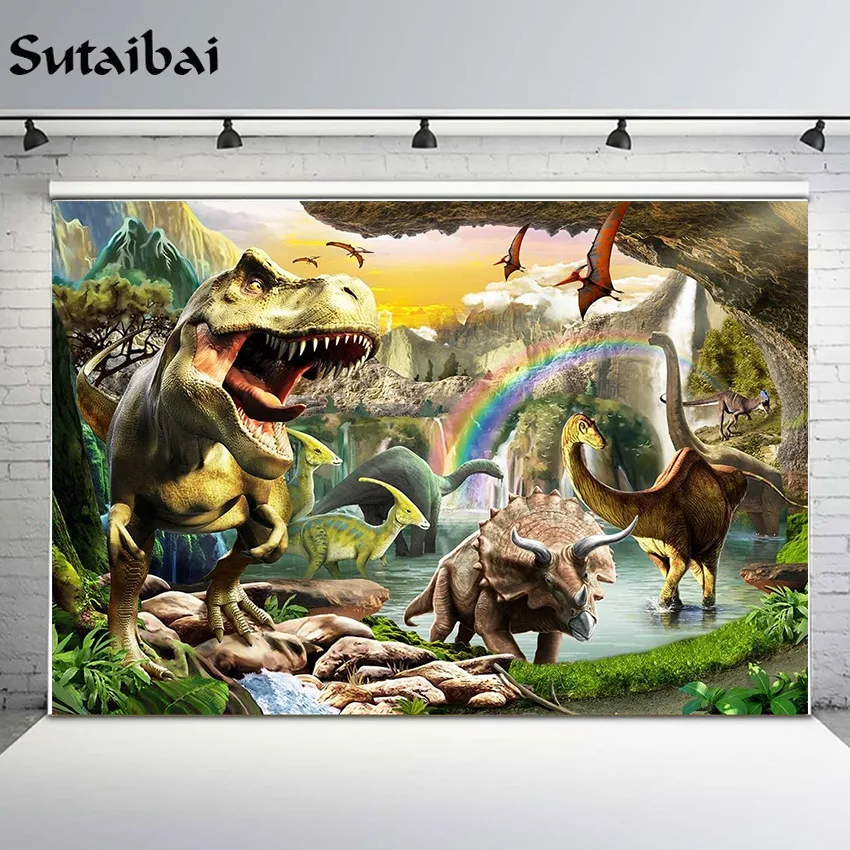 

Jurassic World Background Photography Studio for Child Birthday Boy Customize Photo Backdrops Dinosaur Party Decorations Studio
