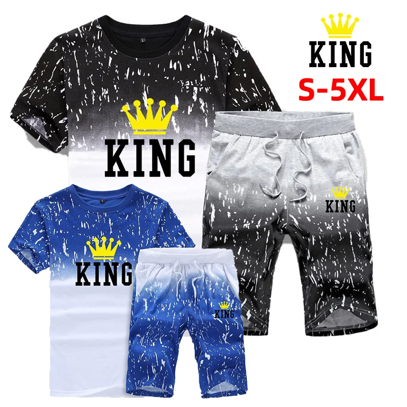 New Summer Men's Fashion Sports Suit Cotton Print T-shirt Shorts Comfortable Short-sleeved Shorts