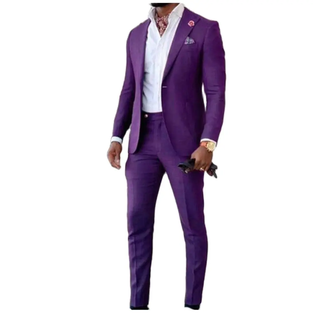 

New Arrival Purple Black Men Suits Peaked Lapel Groom Wedding Business Formal Classic Costume Suits Blazer Jacket Pants 2 Pcs
