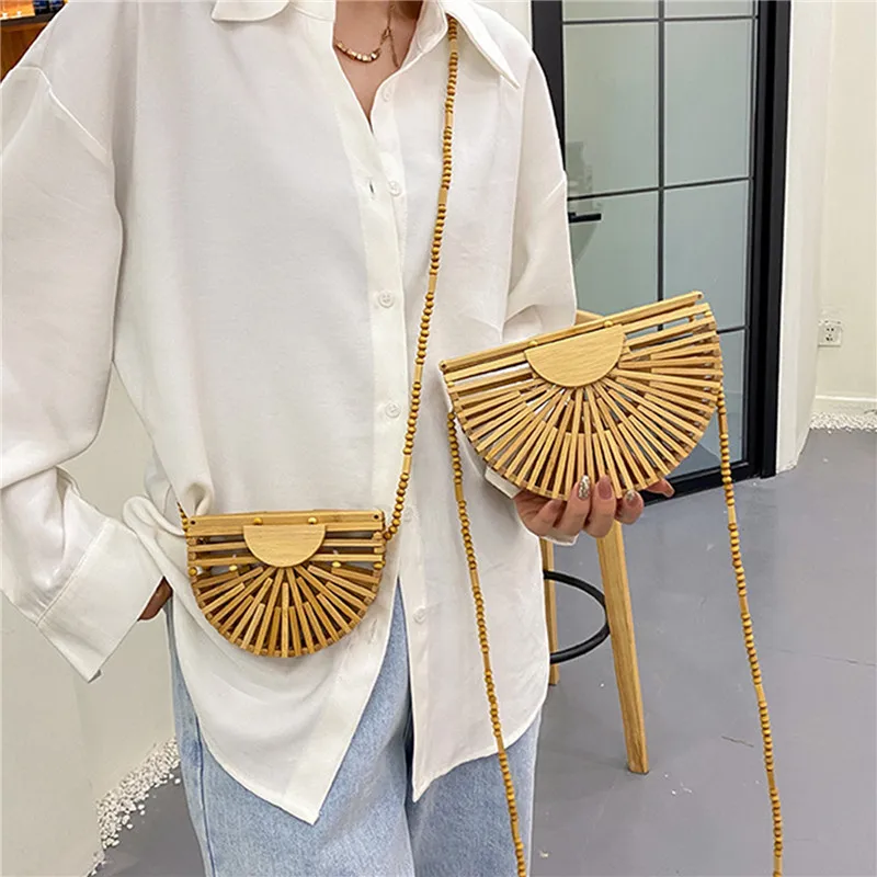 

2022 летняя Роскошная сумочка для женщин, сумка через плечо, полукруглая бамбуковая плетеная пляжная сумка, однотонный кошелек из искусствен...