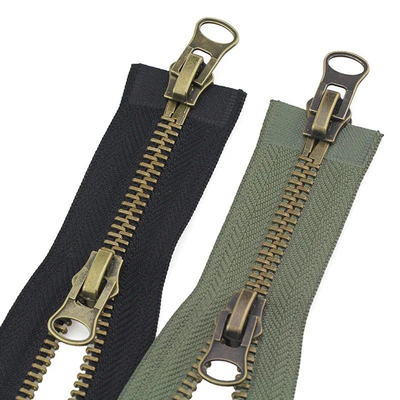 

8# Auto-lock Copper Metal Zipper Double Head Sliders for Jacket Coat Army Green Black Zipper Tape Zip Repair 70 80 90 100 120cm
