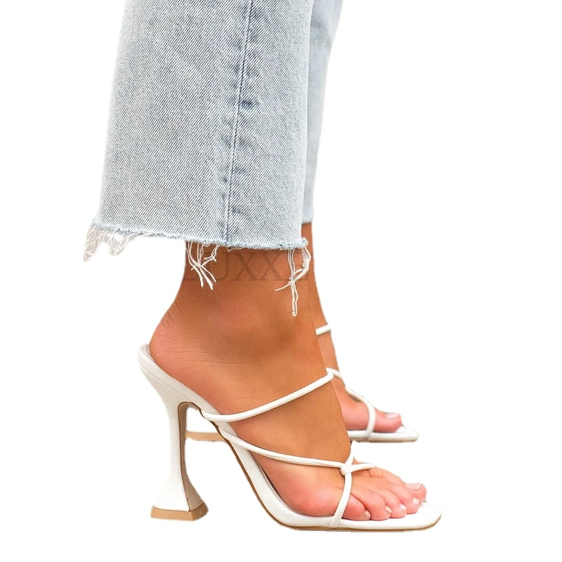 

Босоножки женские на высоком каблуке, пикантные сандалии на тонком квадратном каблуке, босоножки без задника, туфли с квадратным носком, белые, 43, лето 2023