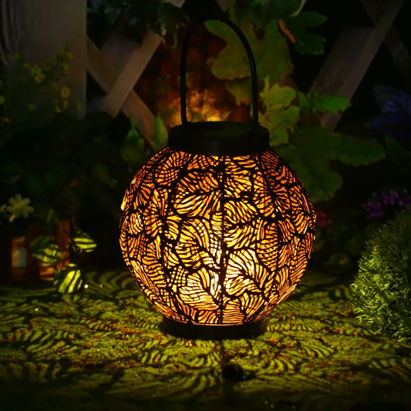 

Уличный светодиодный садовый светильник на солнечной батарее, пустотелый теневой фонарь, подвесная ажурная Водонепроницаемая Ландшафтная...