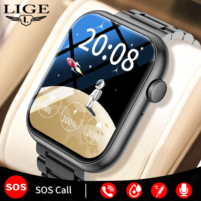 

LIGE NEW SmartWatch Men Bluetooth Call Sport Fitness Body Temperature Sleep Blood Sugar Monitor Female Physiological Smart Watch