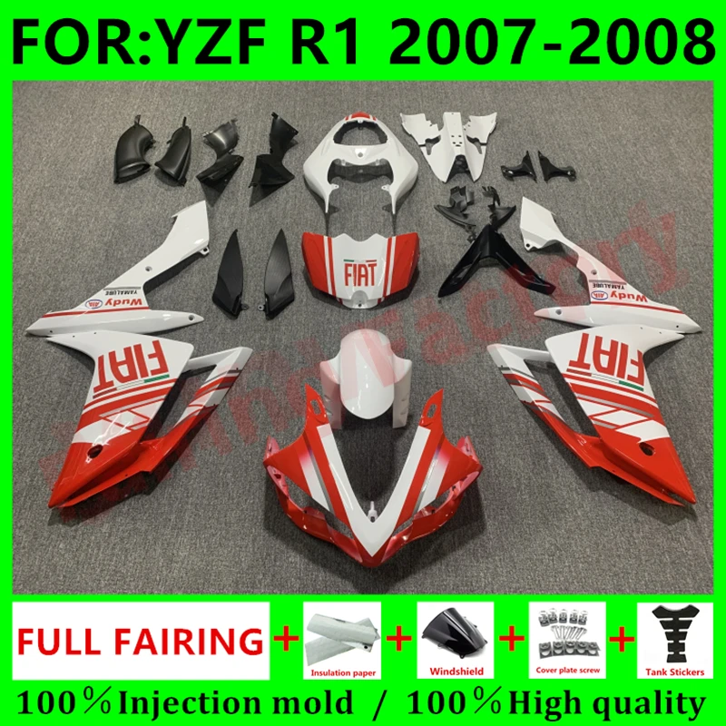 

Новинка, инъекционная форма ABS для мотоцикла, полный комплект обтекателей, подходит для YZF R1 2007, 2008 детской модели 07 08, Обтекатели для кузова, набор красных и белых цветов