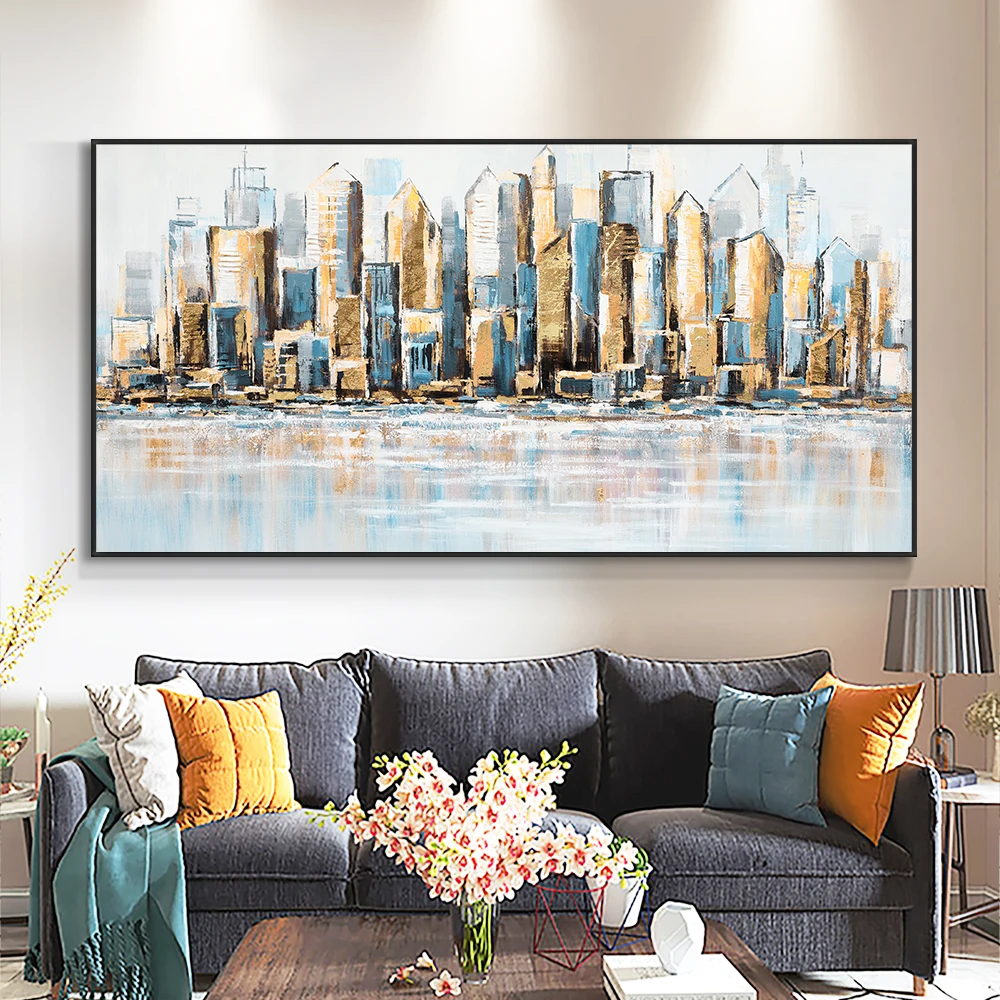 

Large Size Building Painting 100% Hand Painted Oil Painting On Canvas Modern Wall Art For Bedroom Living Room Decoration