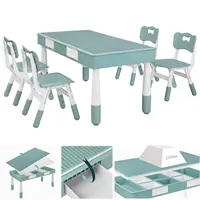 Children Block Play Table 5 Pcs Set Adjustable Chairs Double Sided Kid Furniture