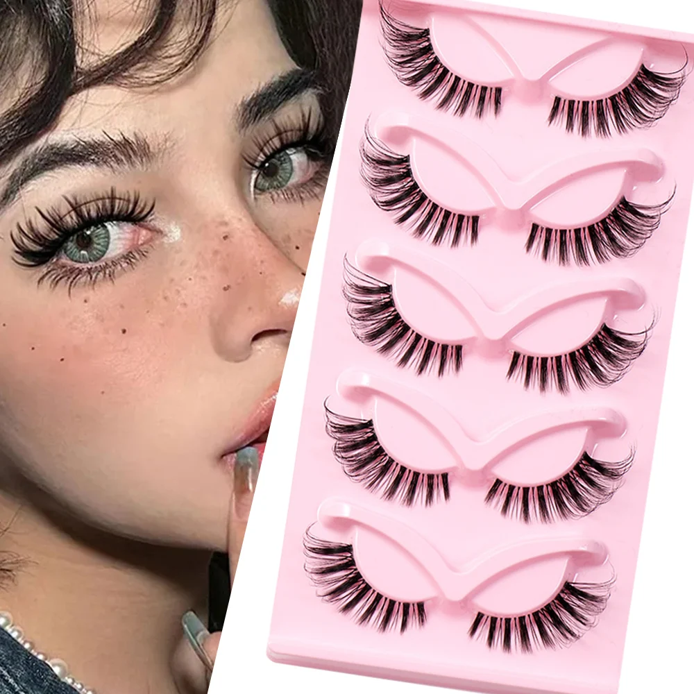 

5 Pairs Fox Eye Eyelashes Reusable 3D Winged Lash Extension End Eye Elongated Eyelashes Cross Long Faux Mink Makeup Lashes