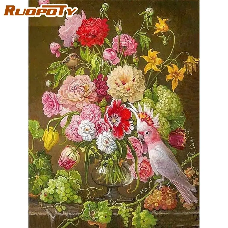 

RUOPOTY Vintage Painting By Numbers For Adults Decorative Painting Flowers Artcraft Gift Handpainted Wall Art On Canvas Acrylic