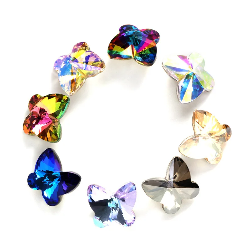 

Butterfly Shape Crystal AB Color Hot Sale K9 Point Back Glass Stone Glue on Rhinestones DIY Jewelry Making Nail Art