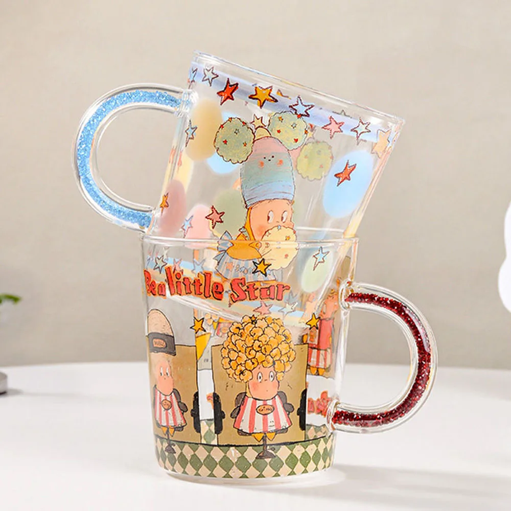 

Cartoon Prince Glass Mug Cute Coffee Cup Party Beer Juice Cup Mountain Handle Mugs Creative Water Cups Student Gift