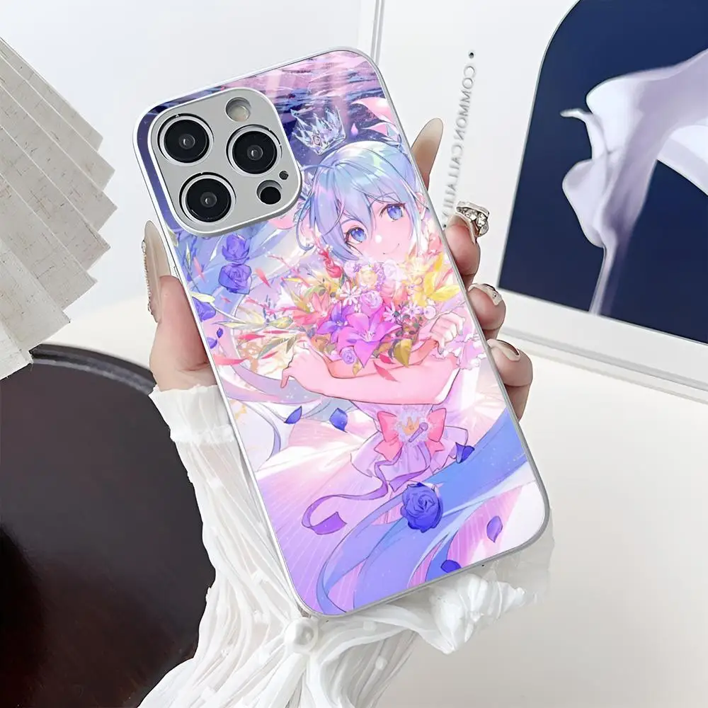 Милый чехол для телефона H-Hatsune M-Miku MINISO с гальваническим стеклом Iphone 16-11 Plus ProMax X XR