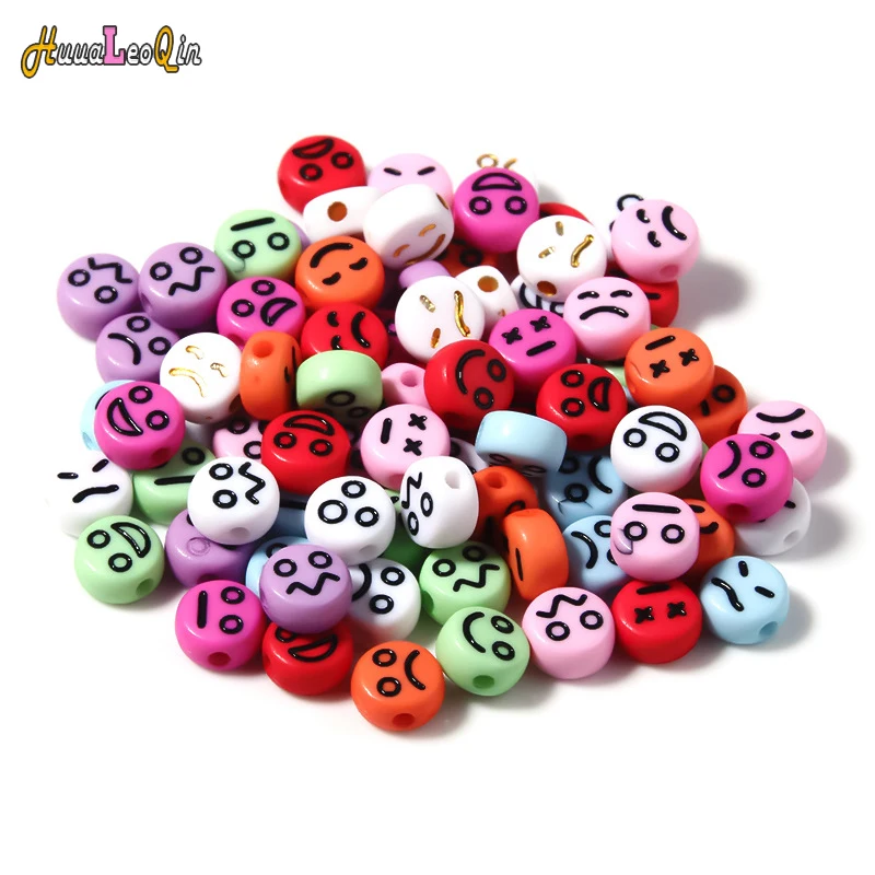 

100pcs 7mm Acrylic Multicolor Smile Face Bead Loose Spaced Seed Beads for Needlework Jewelry Making DIY Charms Handmade Bracelet