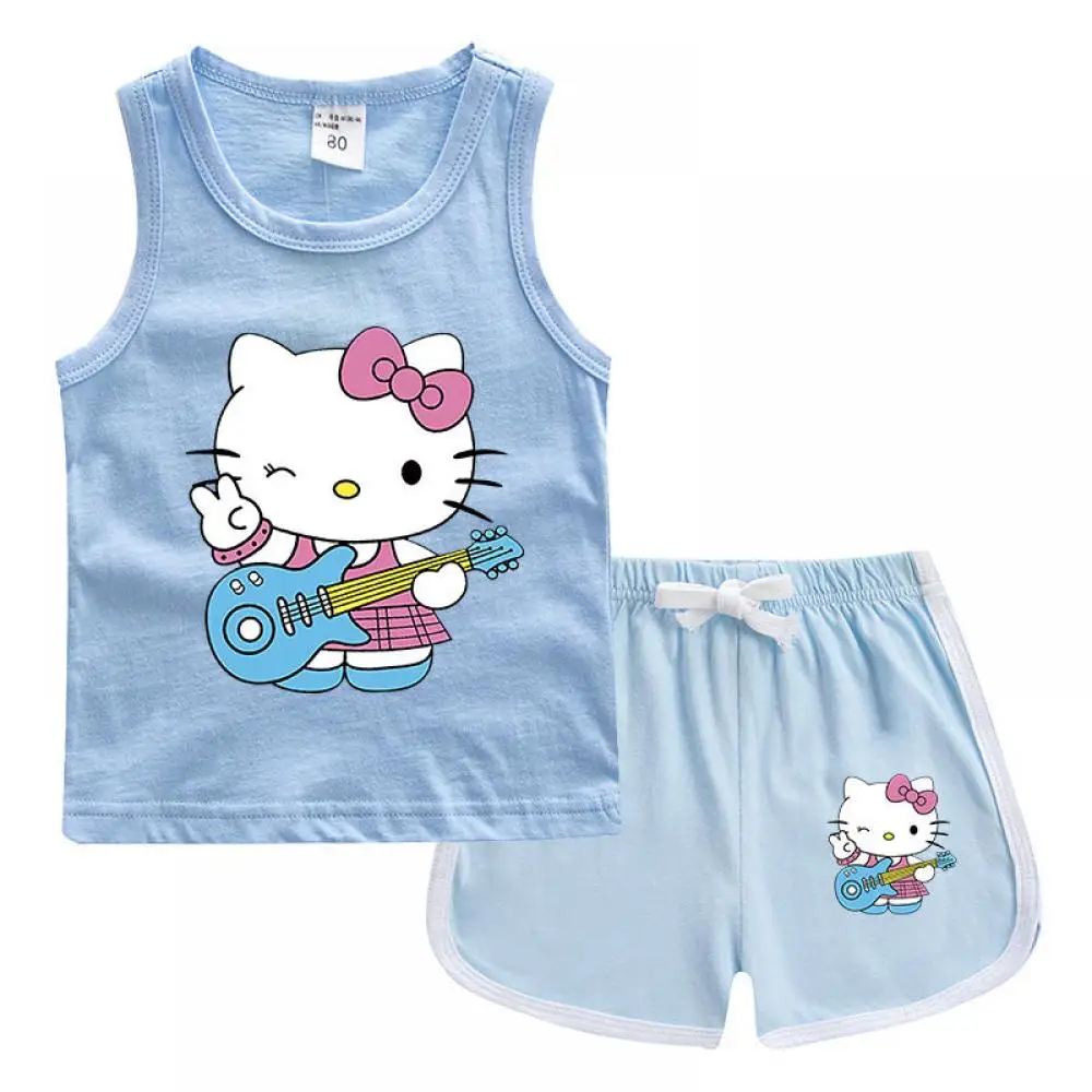 

Kawaii Hello Kittys Home Suit Sanrioed Pajamas Cartoon Short Sleeves Anime Cotton T-Shirt Children's Clothing Girl Cute Princess