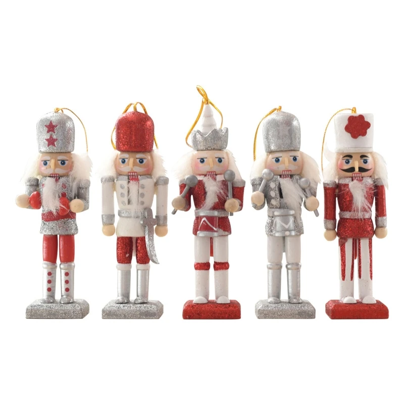 

L21C Christmas Wood Nutcracker Soldier Pendants 4Pcs Creative Handmade Wood Crafts for Home New Year Birthday Decor