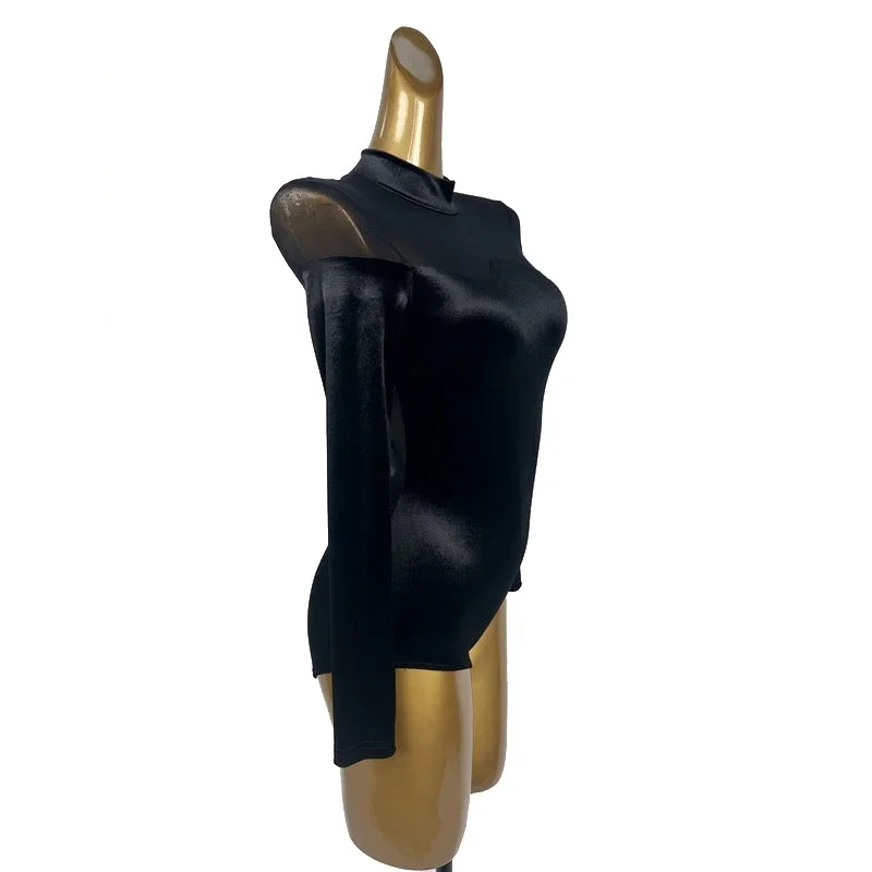 Комбинезон для латинских танцев женский топ с длинными рукавами сетчатый