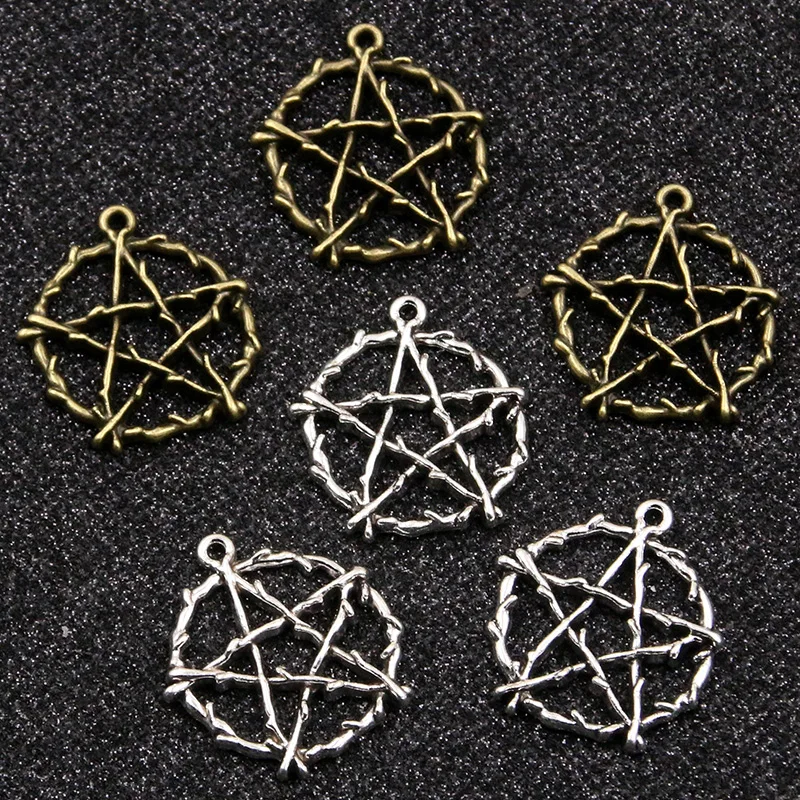 

Круглые Подвески в виде пятиконечной звезды, Винтажные Украшения ручной работы «сделай сам», комплектующие для изготовления ювелирных изделий, 2 цвета, 10 шт., 25 х28 мм