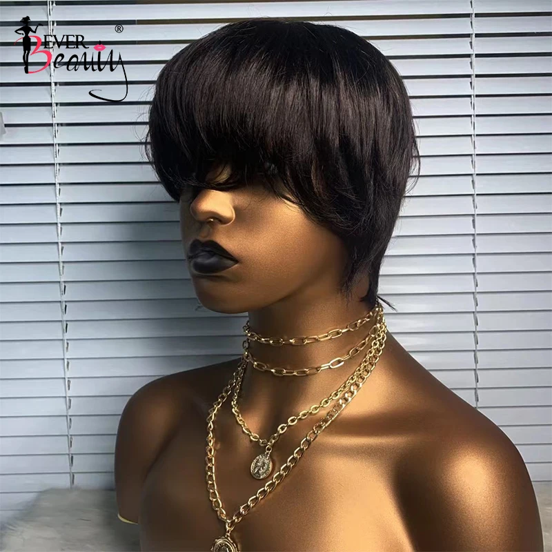 Короткий парик с вырезами фальшивой прямые человеческие волосы парики челкой