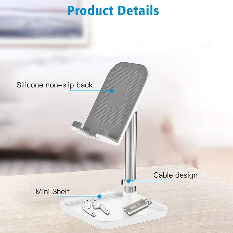 Cell Phone Stand Height Angle Adjustable Telescopic Desktop Aluminum Metal Phone Holder