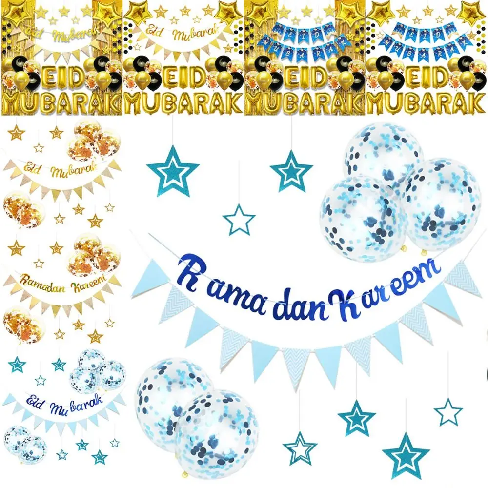 

Home Hanging Decoration Prety Party Decoration Eid Flag Pulling Ramadan Mubarak Party Latex Balloons Eid Mubarak Banner