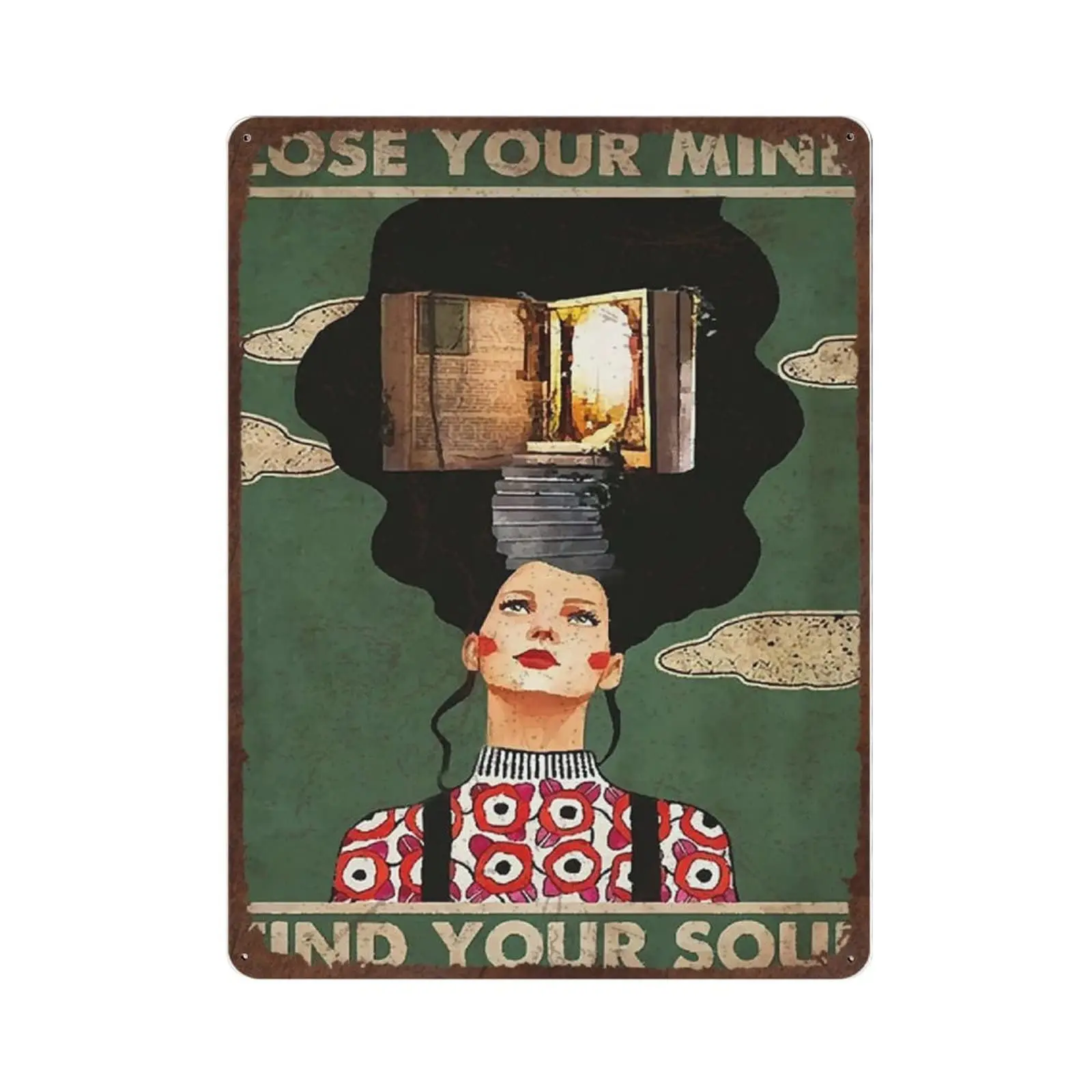 

Antique Durable Thick Metal Sign,Lose Your Mind Find Your Soul Tin Sign, Hippie Girl Wall Art,Vintage Wall Decor，Novelty Signs f