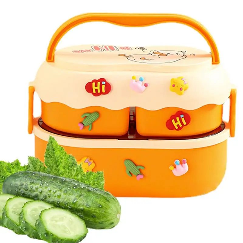

Double Layer Lunch Box Cute Leak Proof Bento Box With Stickers Kids Lunch Box Portable Stackable Food Container Lunch Boxes
