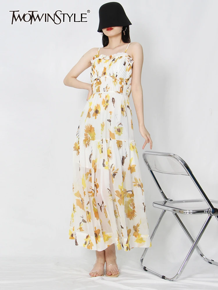 

Женское платье с цветочным принтом twotwin2, свободное платье на бретельках с квадратным воротником и высокой талией, летняя одежда