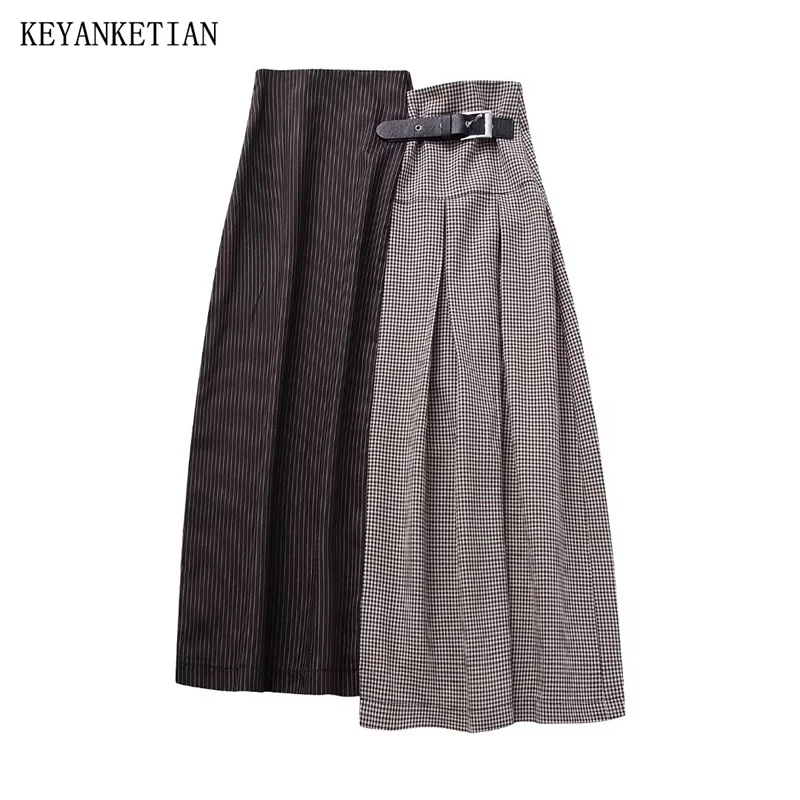 

Женская Асимметричная клетчатая юбка трапециевидной формы с высокой талией