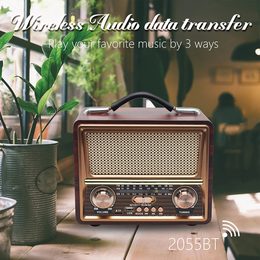 R-2055bt радио AM FM SW портативное старое классическое динамик TF карта USB беспроводной